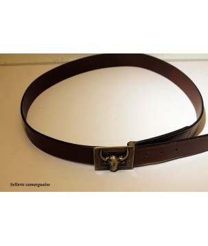 Ceinture cuir, tête de taureau
